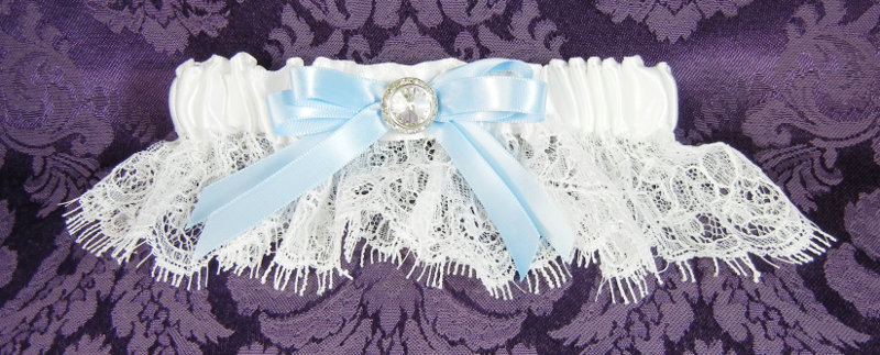 Eyelash Lace Garter with Blue Bow